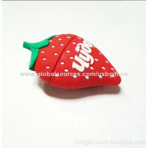 USB, 8GB, PVC Material, Custom Strawberry Shape, Promotional Gift